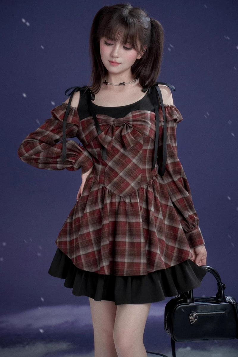 Red and Brown Checked Dress