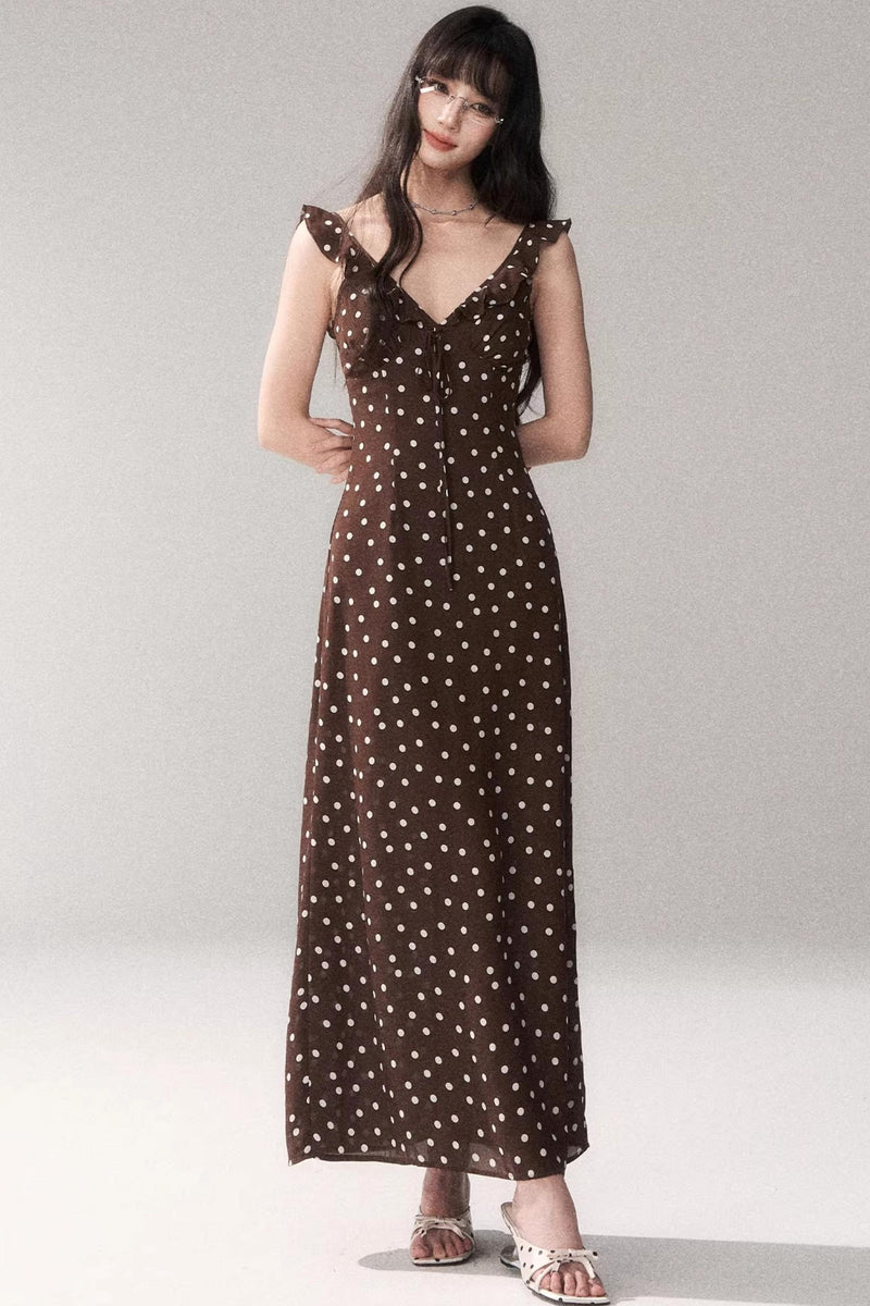 Brown Polka Dot Strap Dress