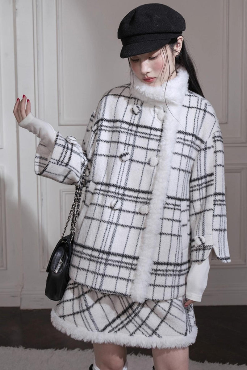 Monochrome Plaid Jacket + Vest Dress