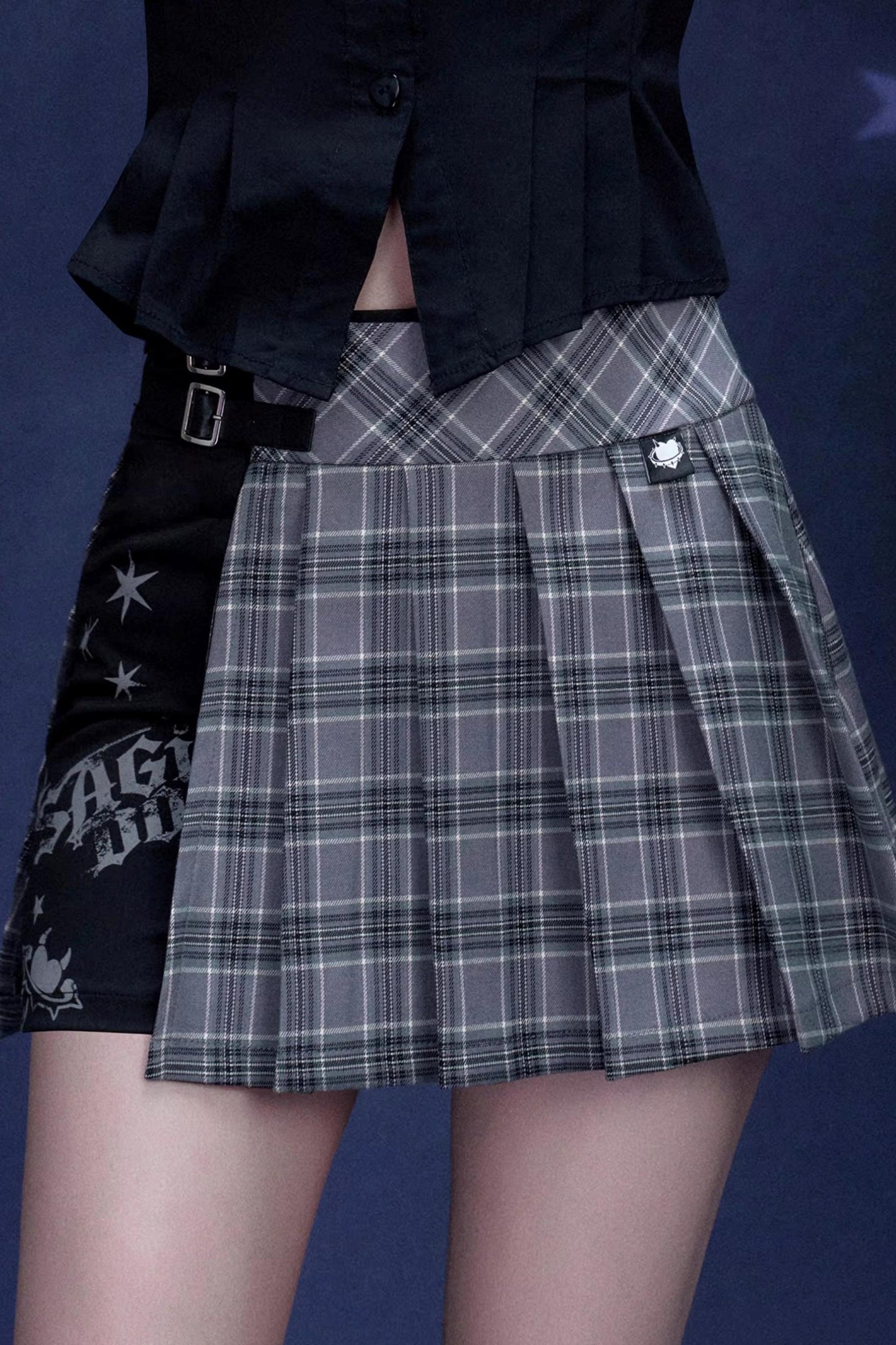 Plaid Graffiti Pleated Skirt + Top