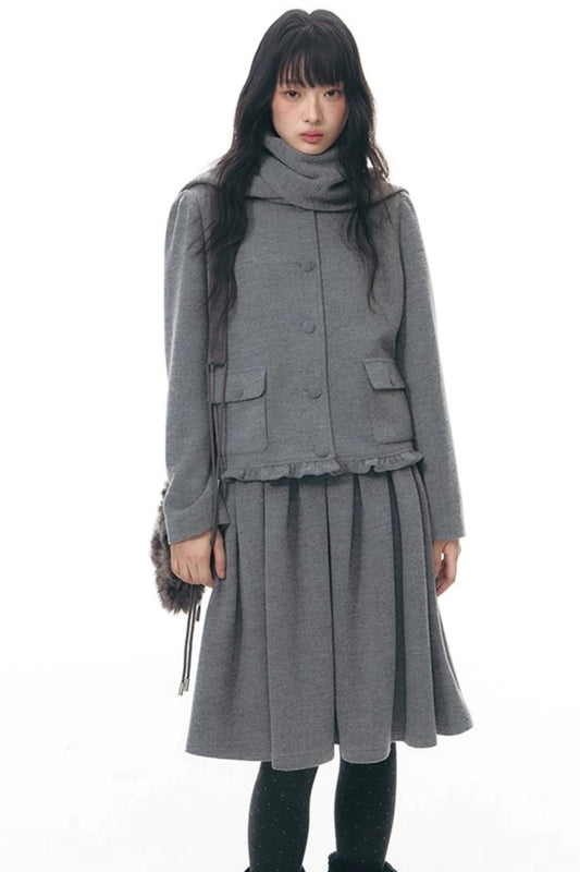 Retro Top + Preppy Pleated Skirt + Scarf