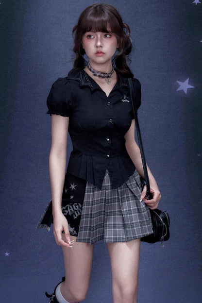 Plaid Graffiti Pleated Skirt + Top
