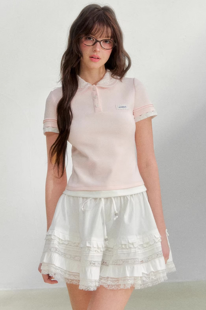 Embroidered Collar Pink Blouse