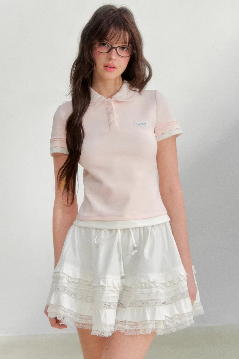 Embroidered Collar Pink Blouse