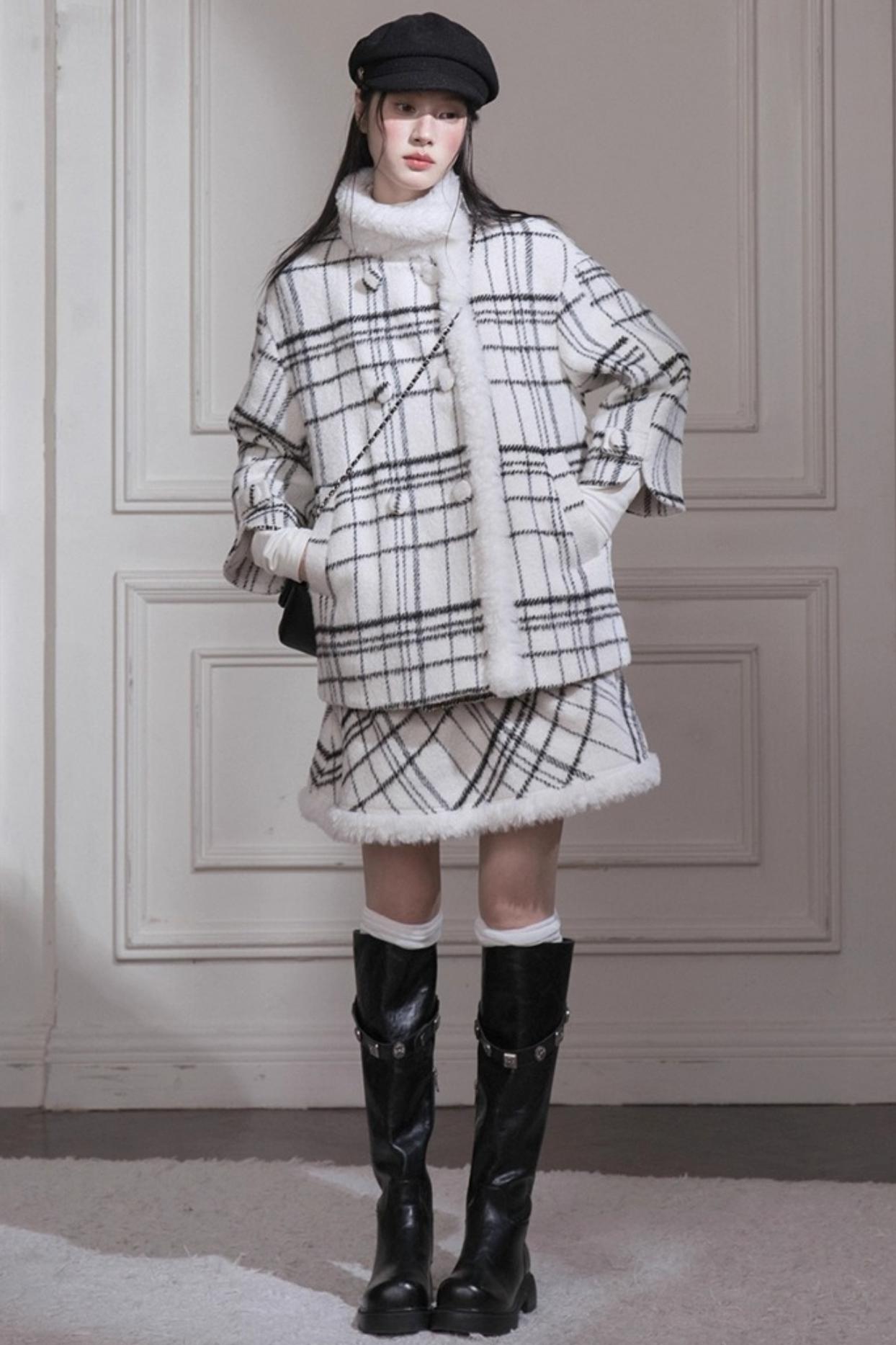 Monochrome Plaid Jacket + Vest Dress