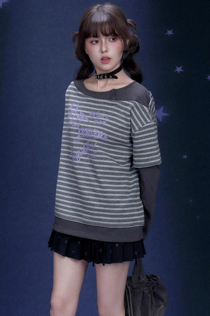 Striped Graffiti Print Top