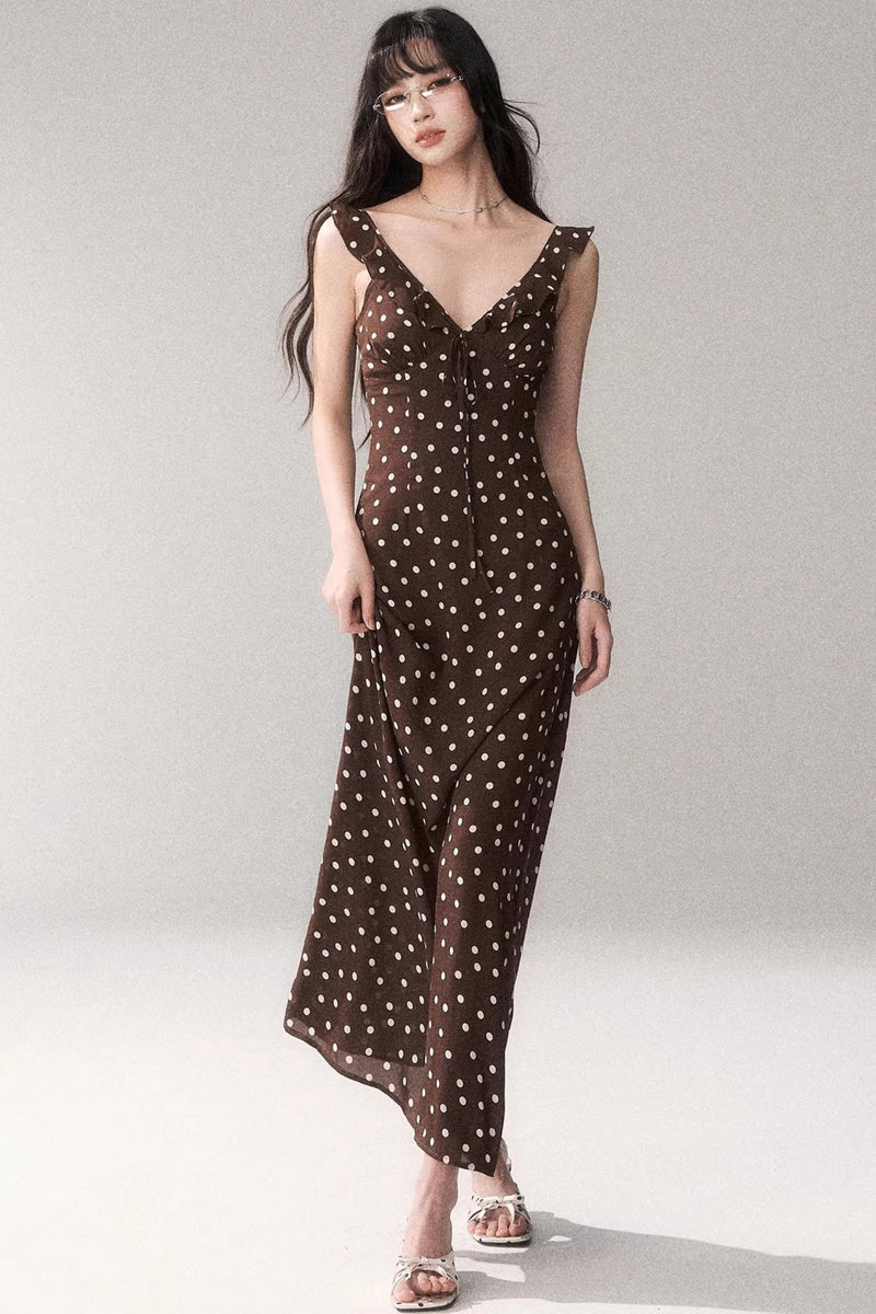 Brown Polka Dot Strap Dress