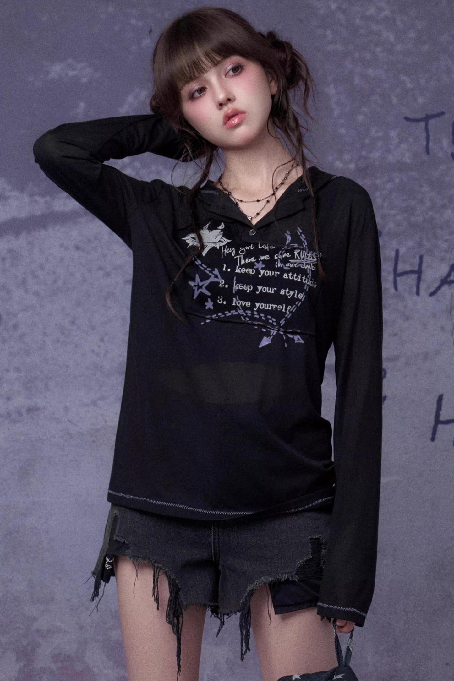 Mesh Graffiti Hooded Top
