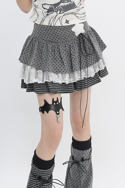 Y2k Mixed Pattern Tiered Skirt + Leg Sleeves