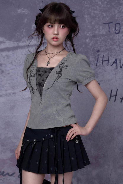 Gray Cross Hooded Top