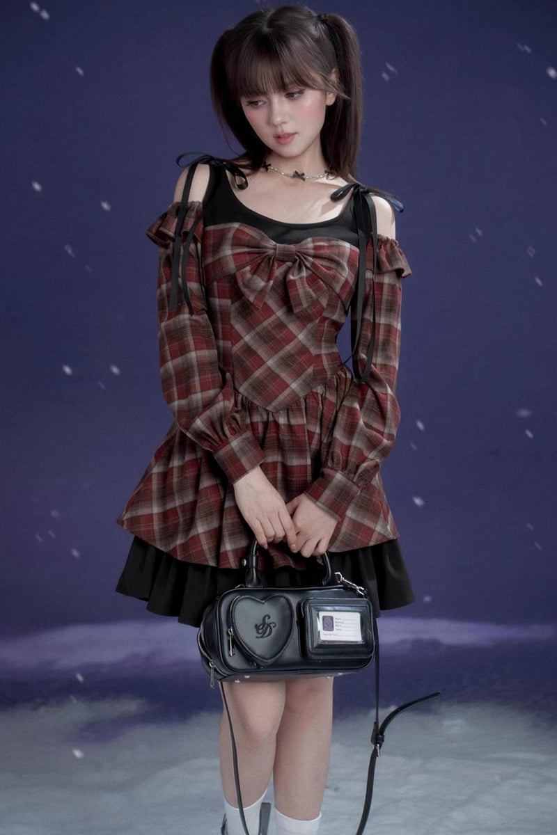 Red and Brown Checked Dress