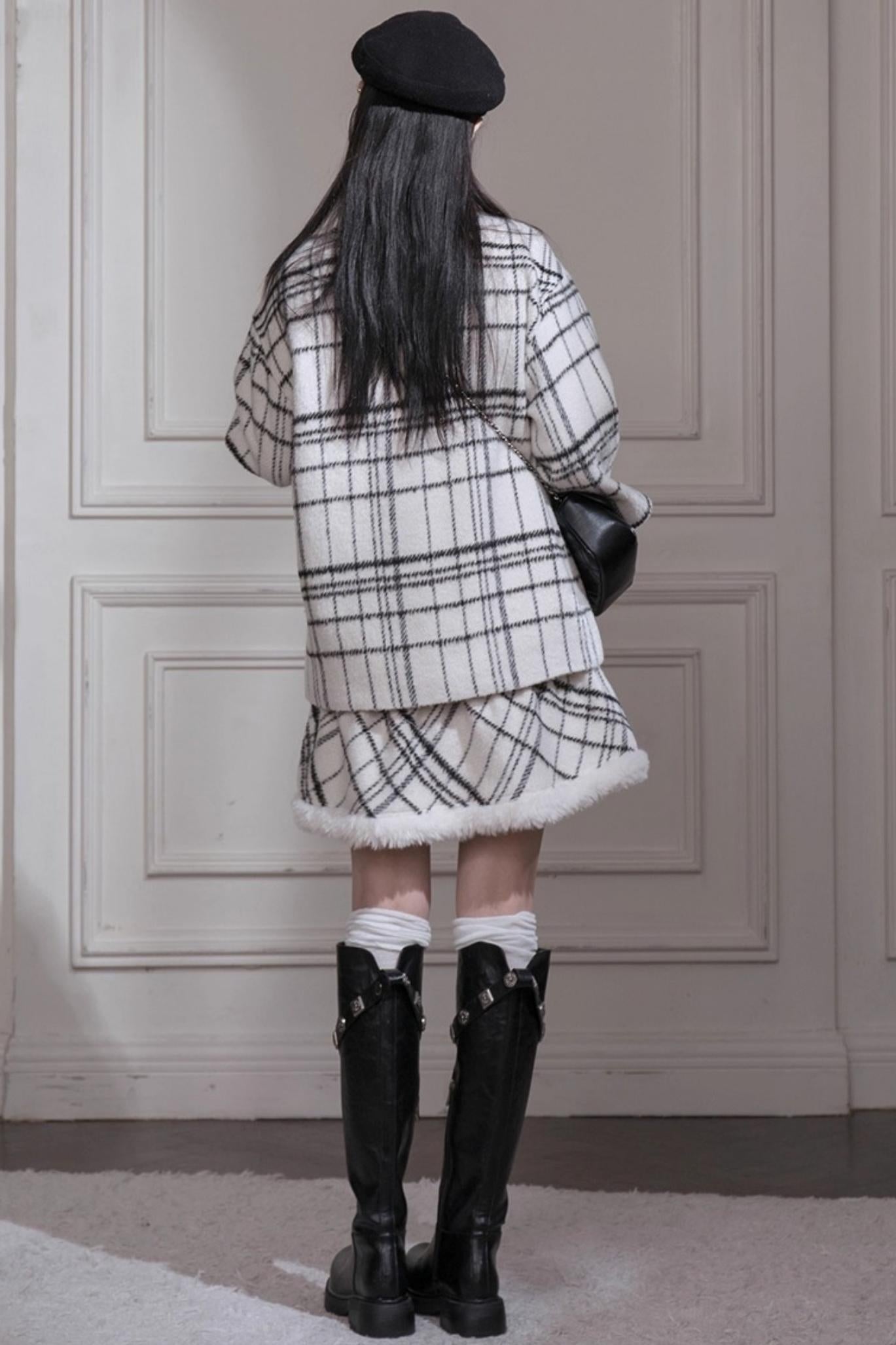Monochrome Plaid Jacket + Vest Dress