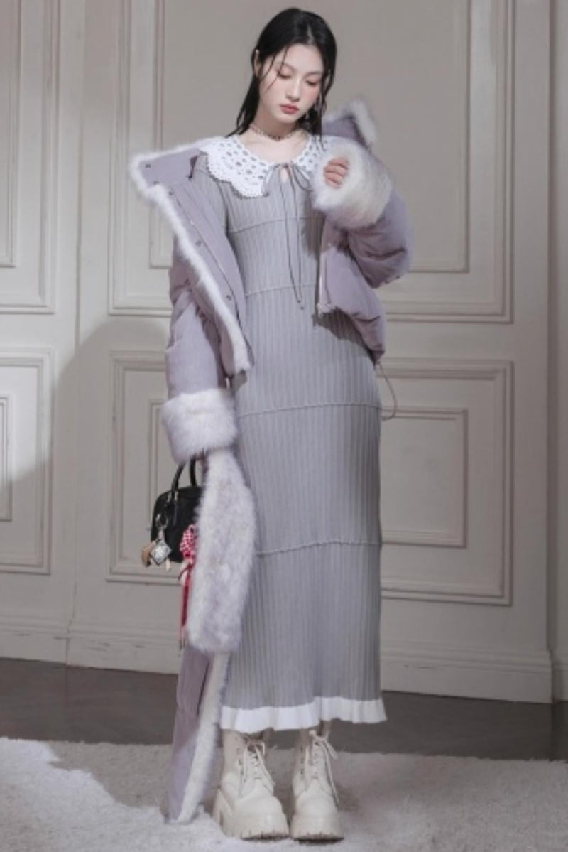 Sichuan Mist Gray Ruffle Long Dress