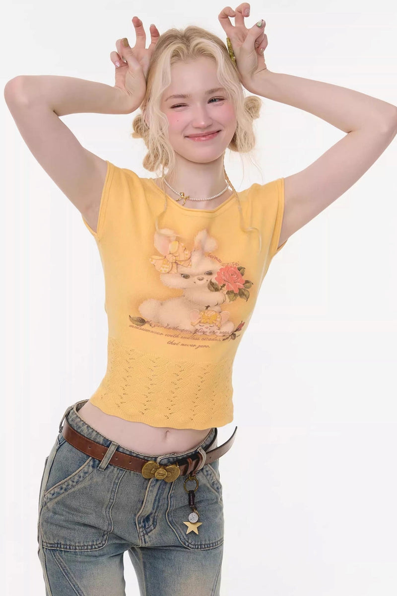 Sweet Rabbit Print Top