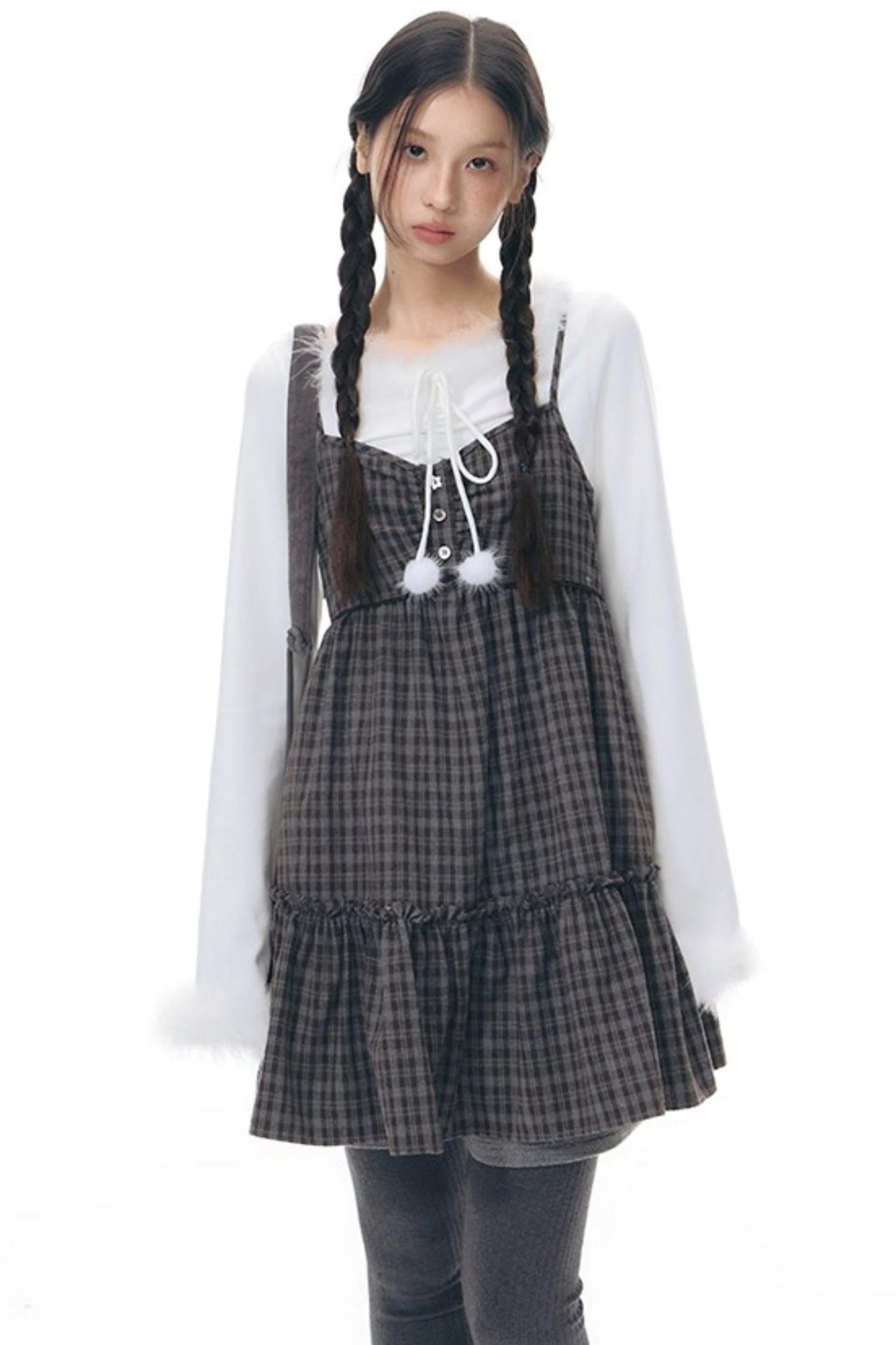 Checked Doll Shirring Slip Dress