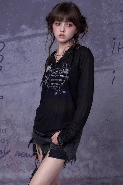 Mesh Graffiti Hooded Top