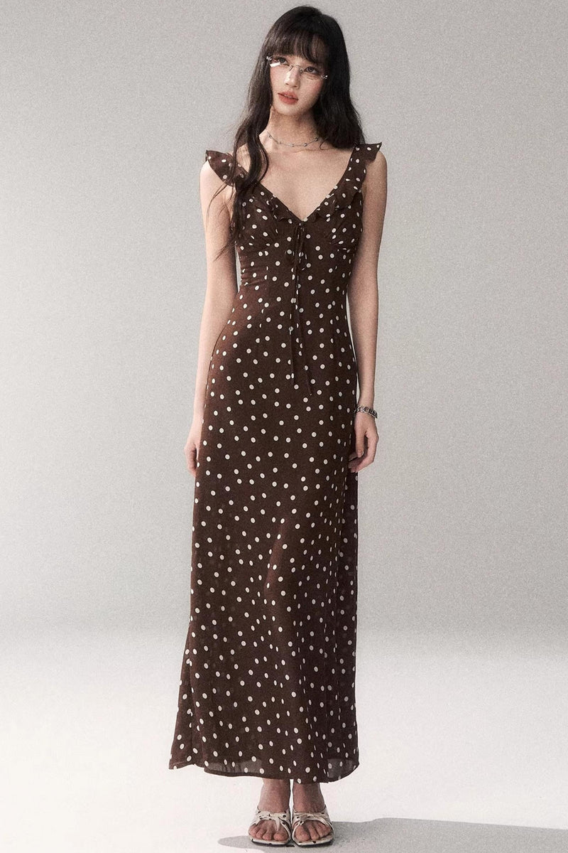 Brown Polka Dot Strap Dress