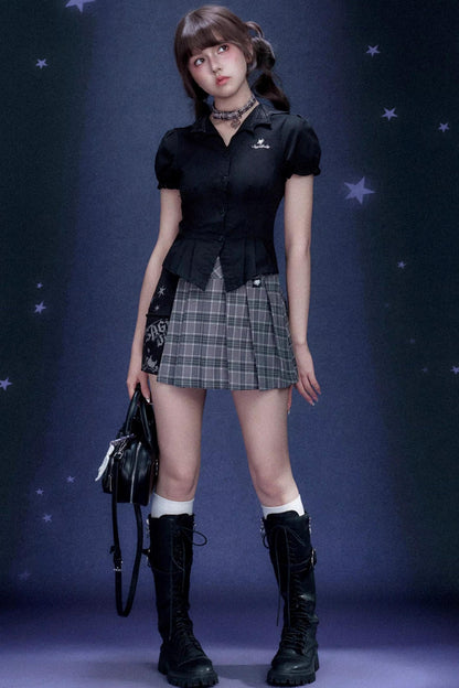 Plaid Graffiti Pleated Skirt + Top
