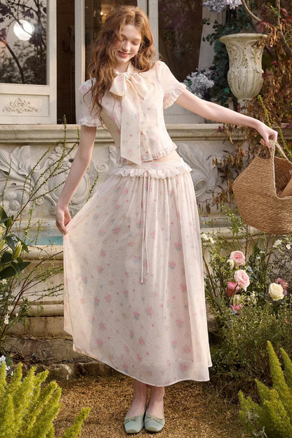 Mediterranean Print Chiffon Top + Skirt