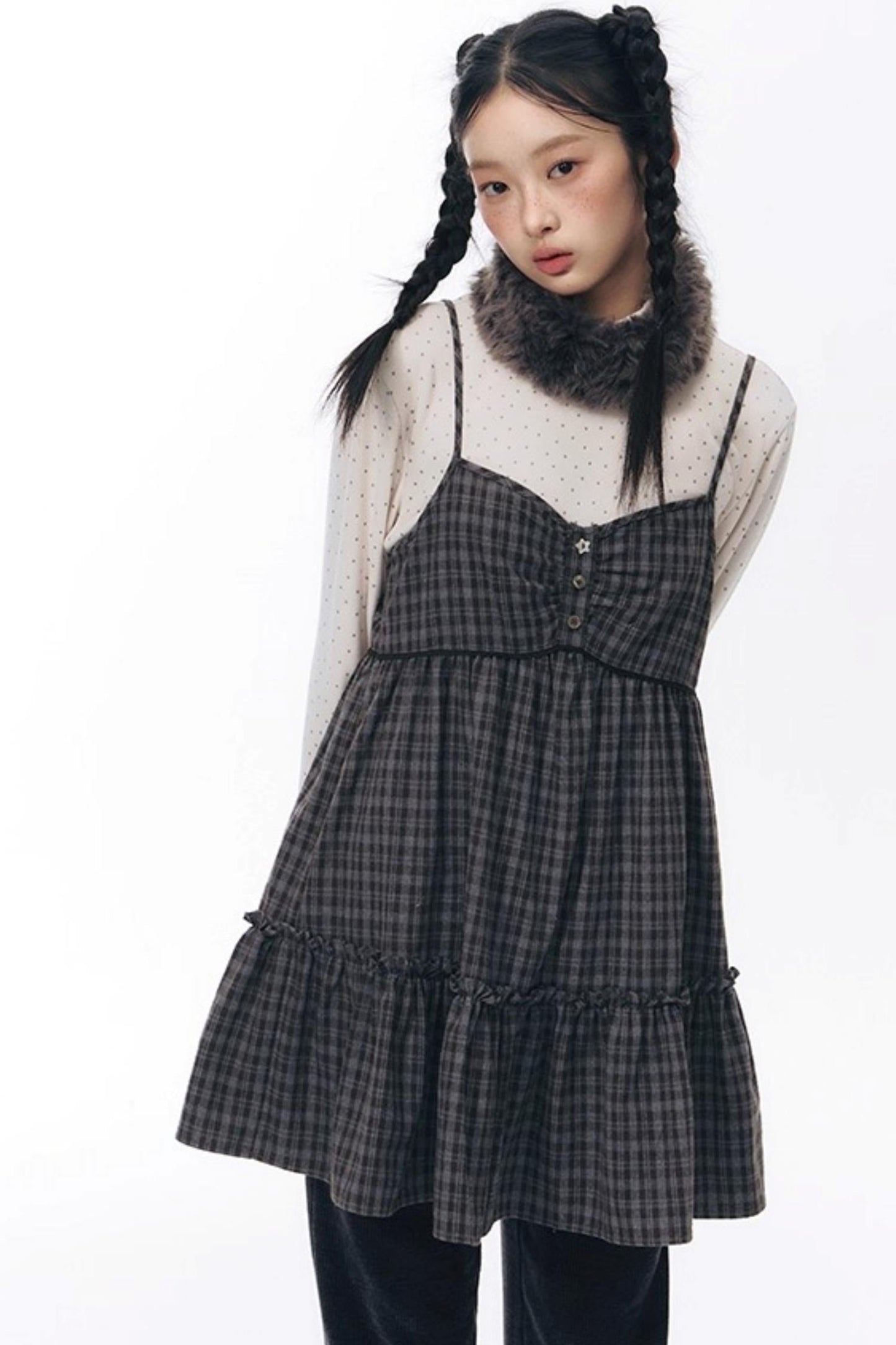 Checked Doll Shirring Slip Dress