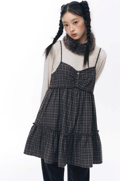Checked Doll Shirring Slip Dress