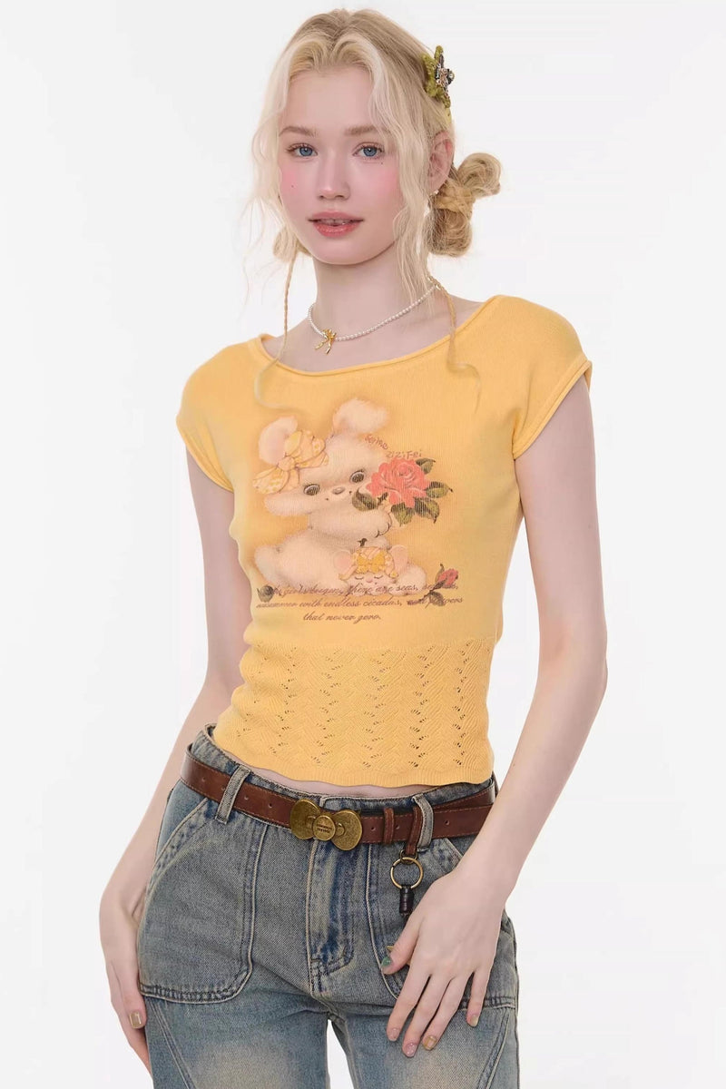 Sweet Rabbit Print Top
