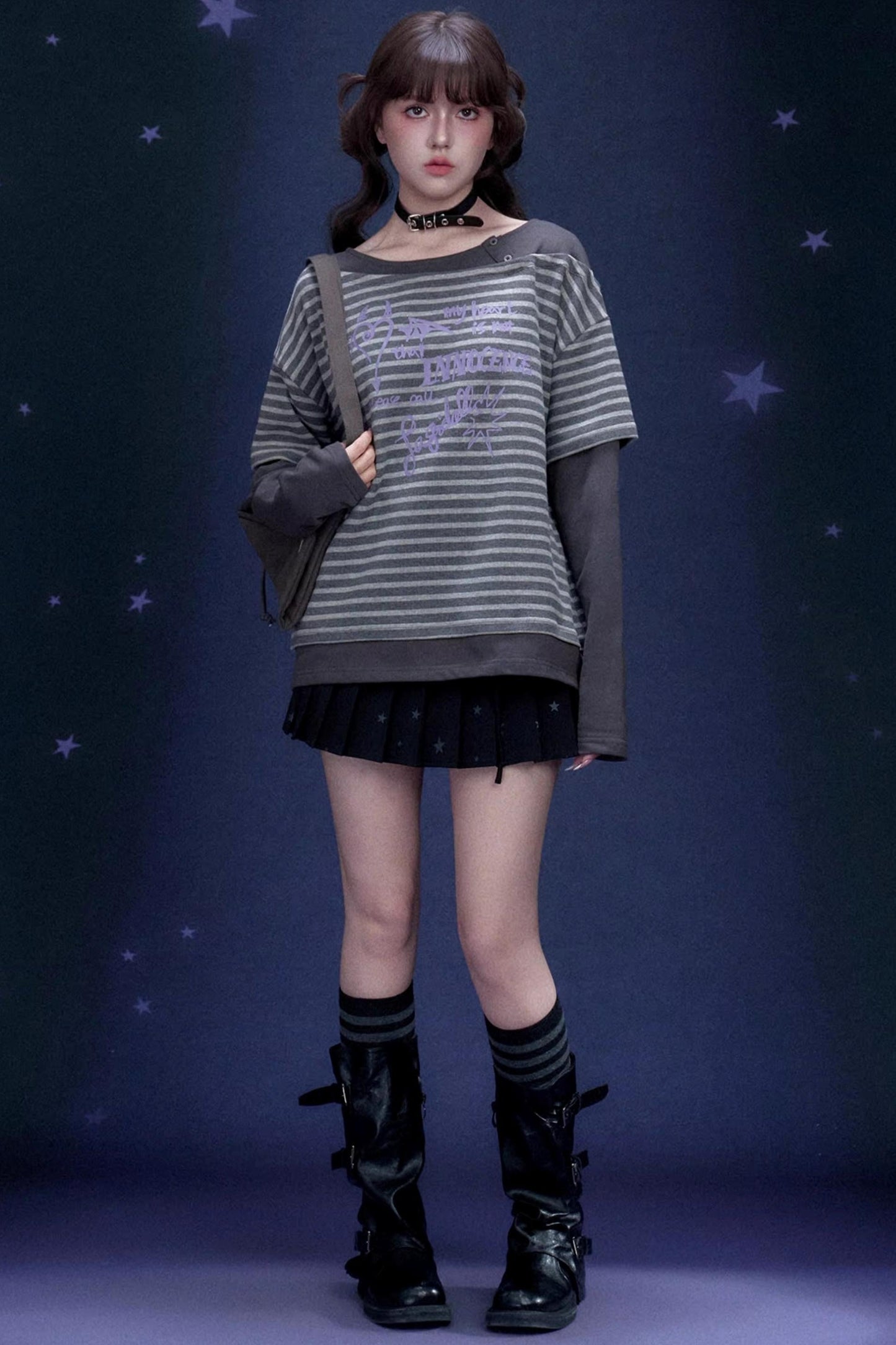 Striped Graffiti Print Top