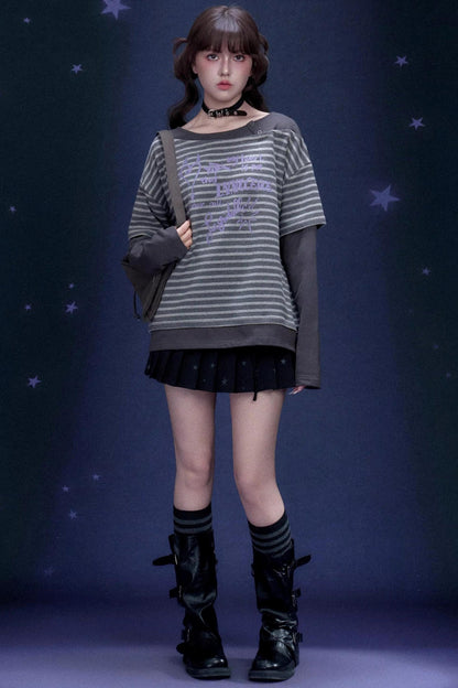 Striped Graffiti Print Top
