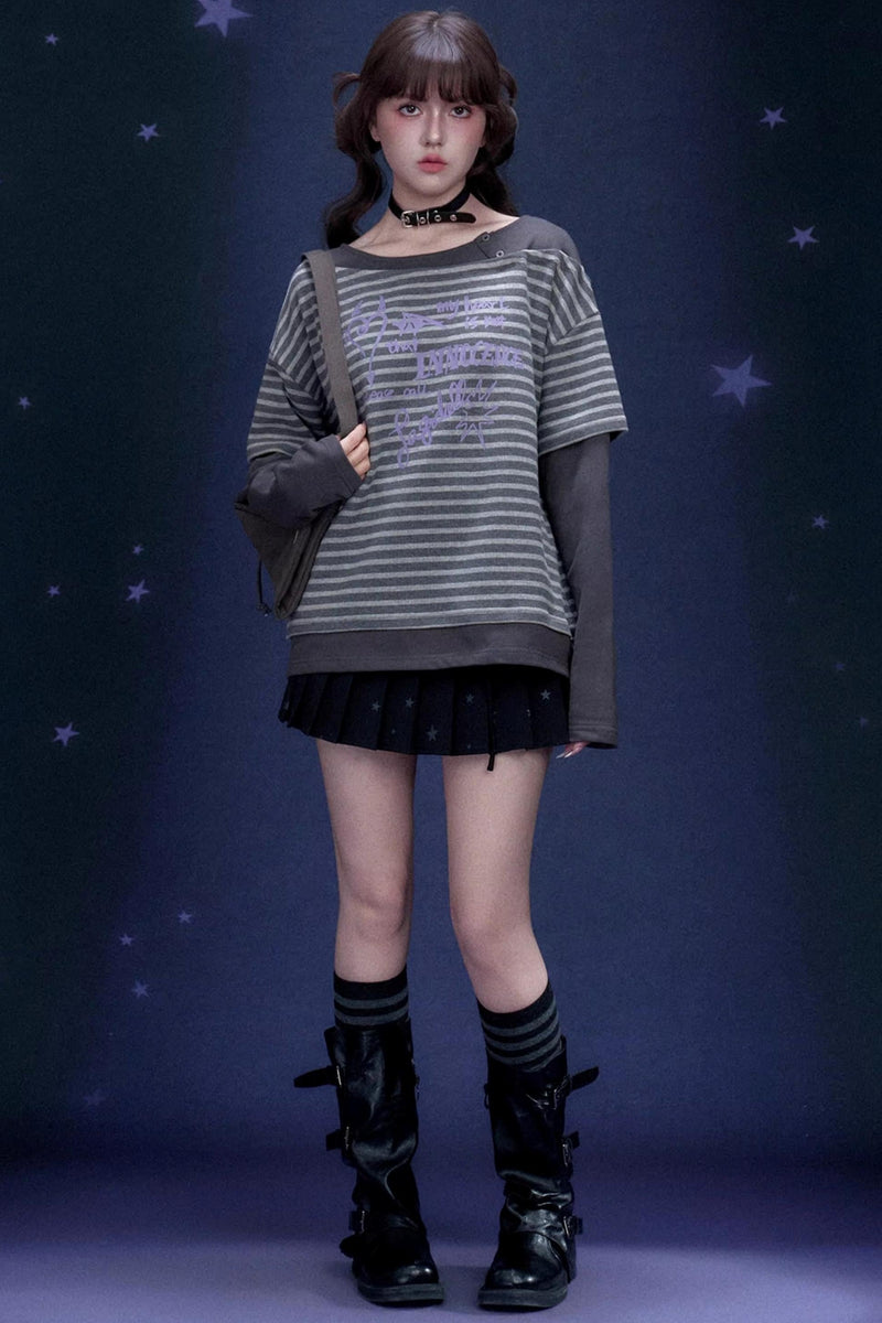 Striped Graffiti Print Top