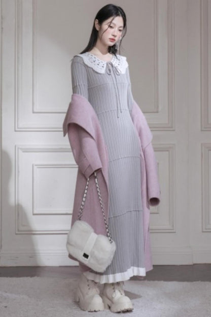 Sichuan Mist Gray Ruffle Long Dress