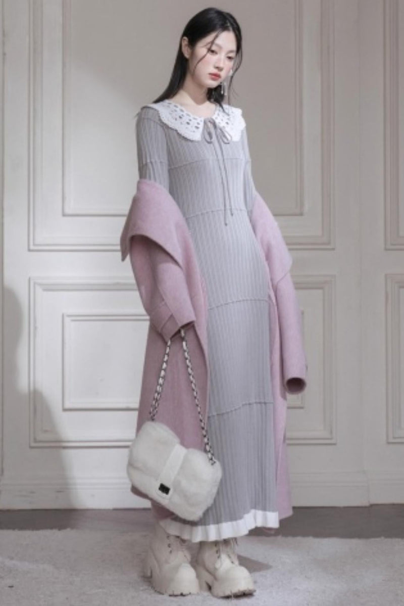 Sichuan Mist Gray Ruffle Long Dress