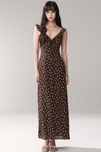 Brown Polka Dot Strap Dress