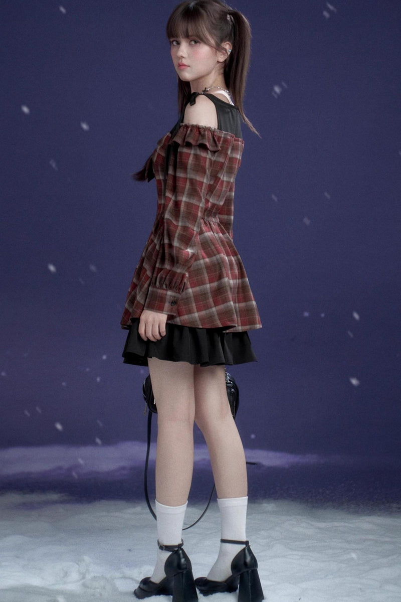 Red and Brown Checked Dress