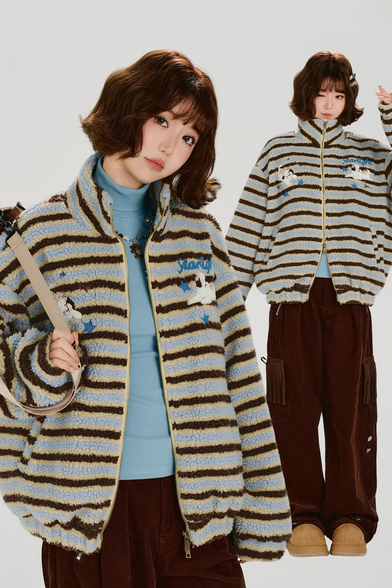High Neck Border Zip Jacket