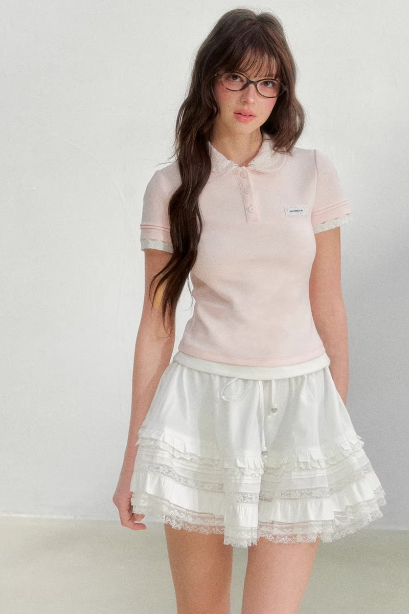 Embroidered Collar Pink Blouse