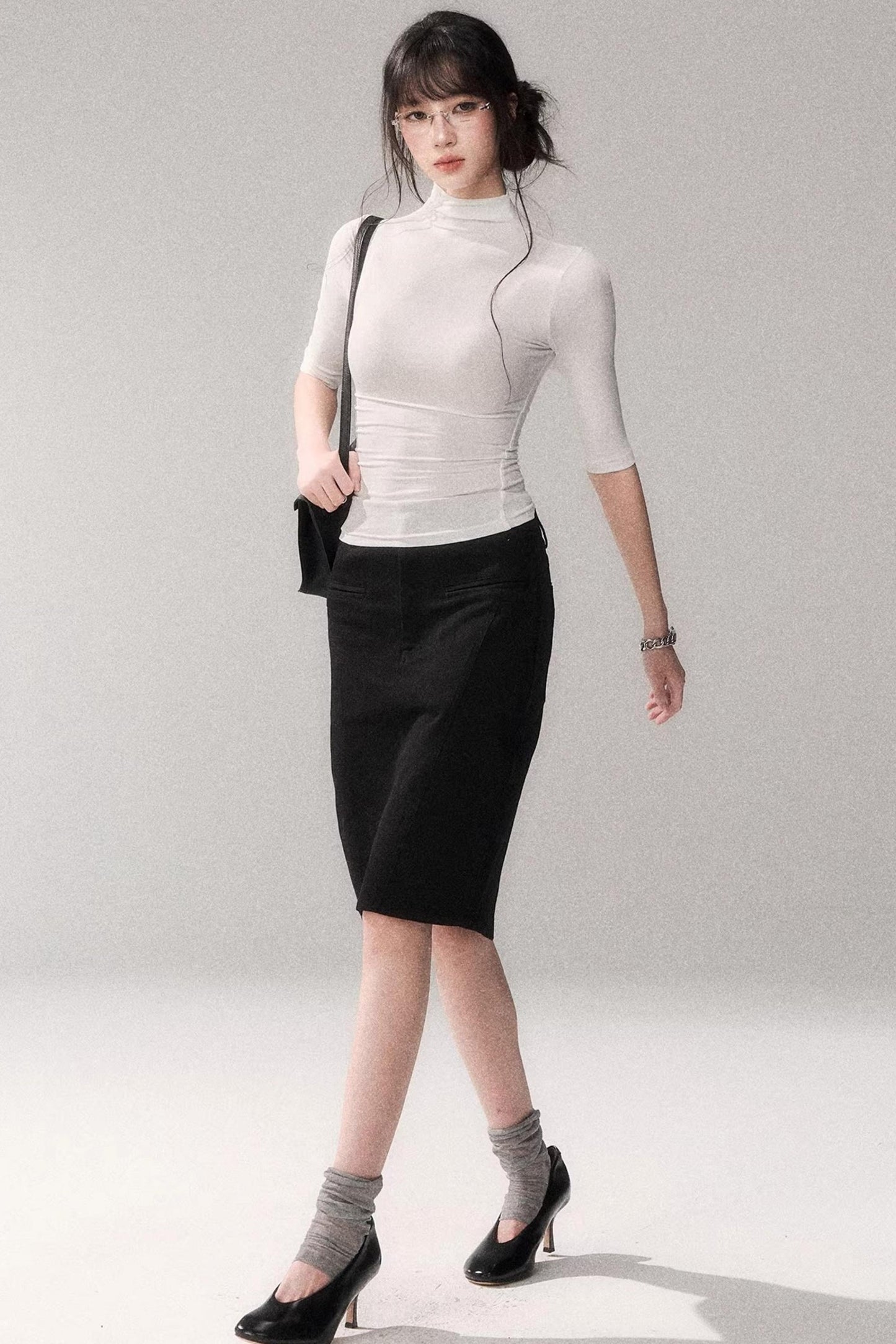 Retro Mid-sleeve Slim Top