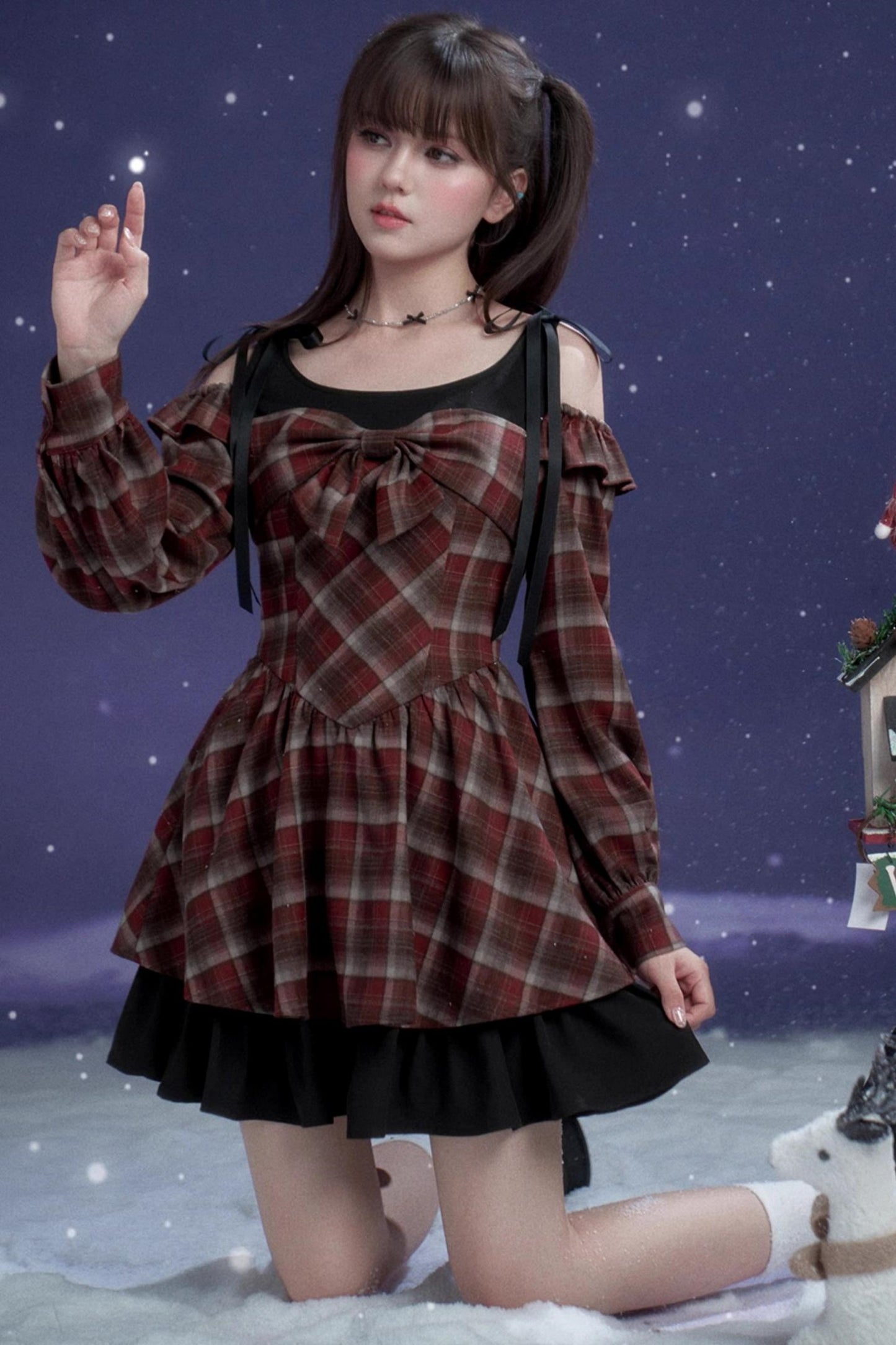 Red and Brown Checked Dress