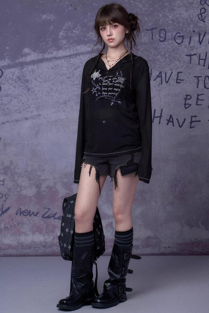 Mesh Graffiti Hooded Top