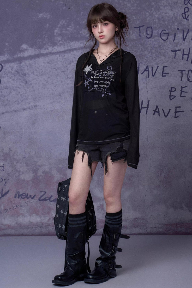 Mesh Graffiti Hooded Top