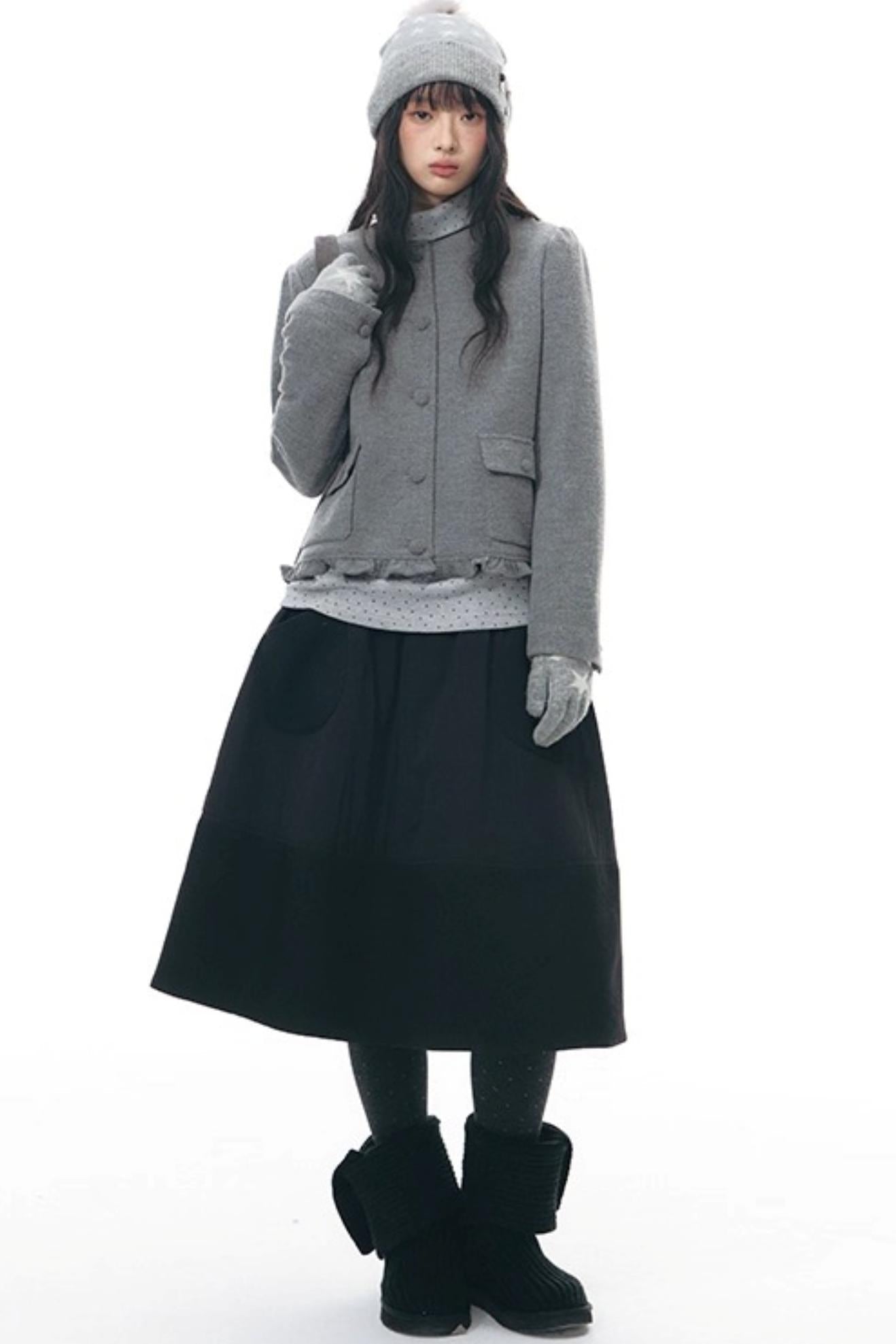 Retro Top + Preppy Pleated Skirt + Scarf
