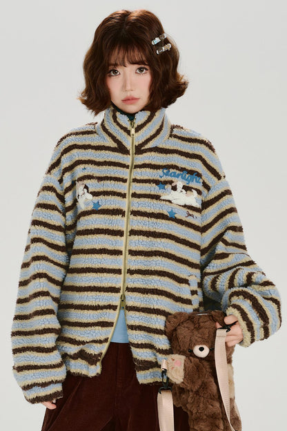 High Neck Border Zip Jacket