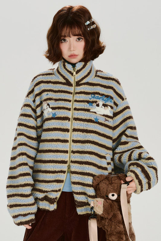 High Neck Border Zip Jacket