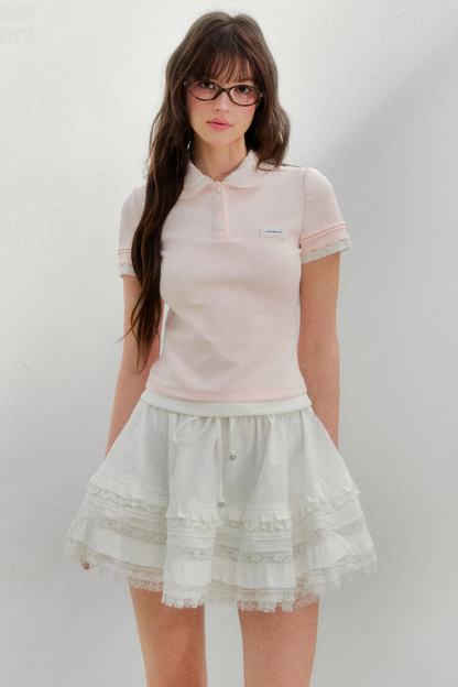 Embroidered Collar Pink Blouse