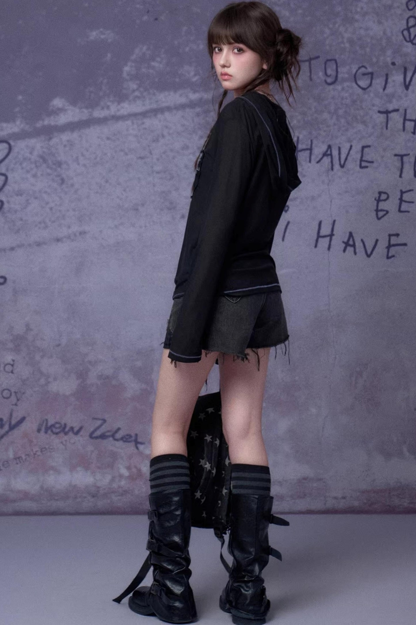 Mesh Graffiti Hooded Top
