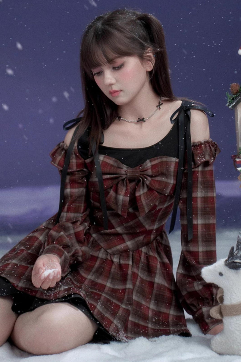 Red and Brown Checked Dress