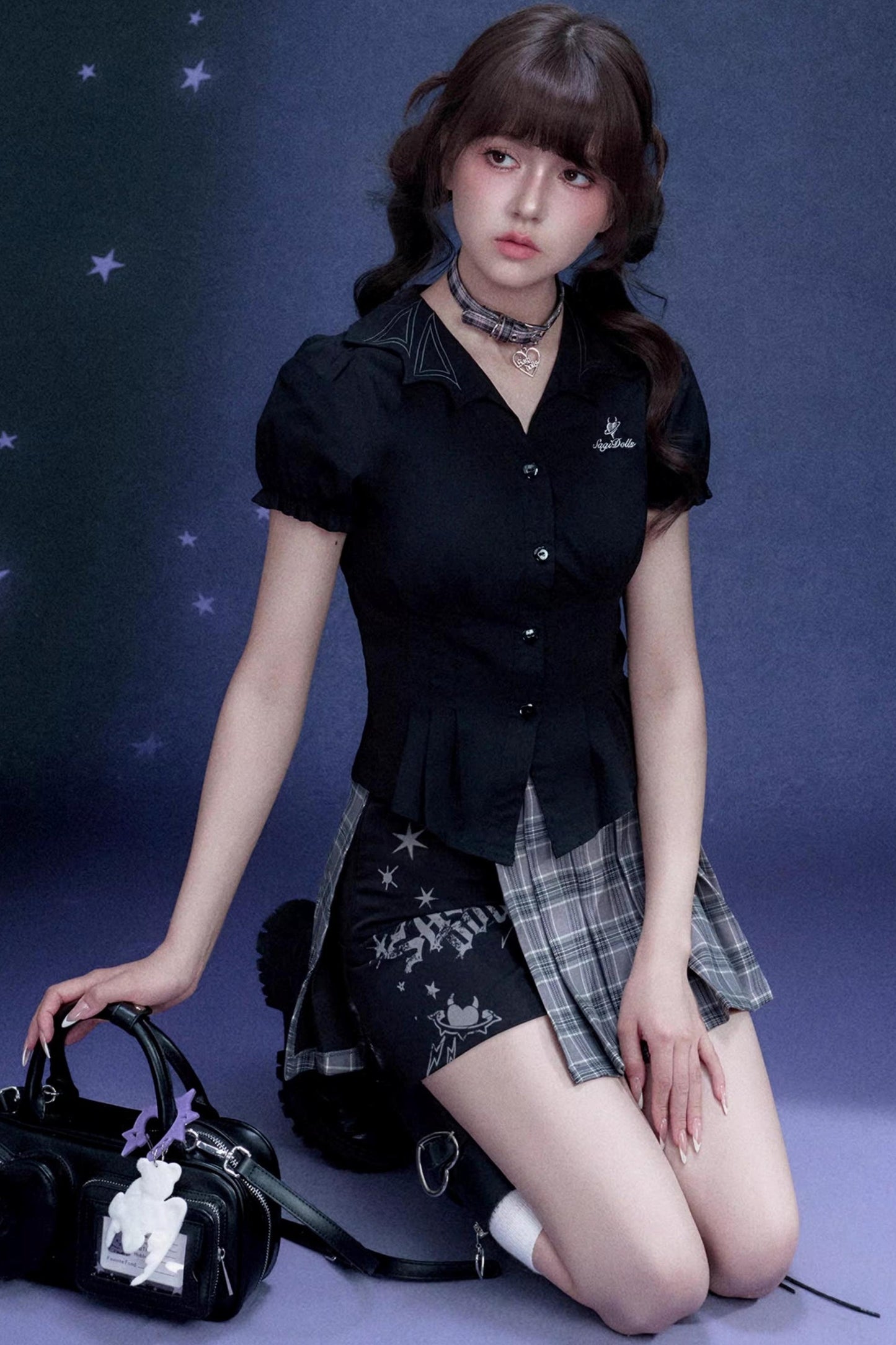 Plaid Graffiti Pleated Skirt + Top
