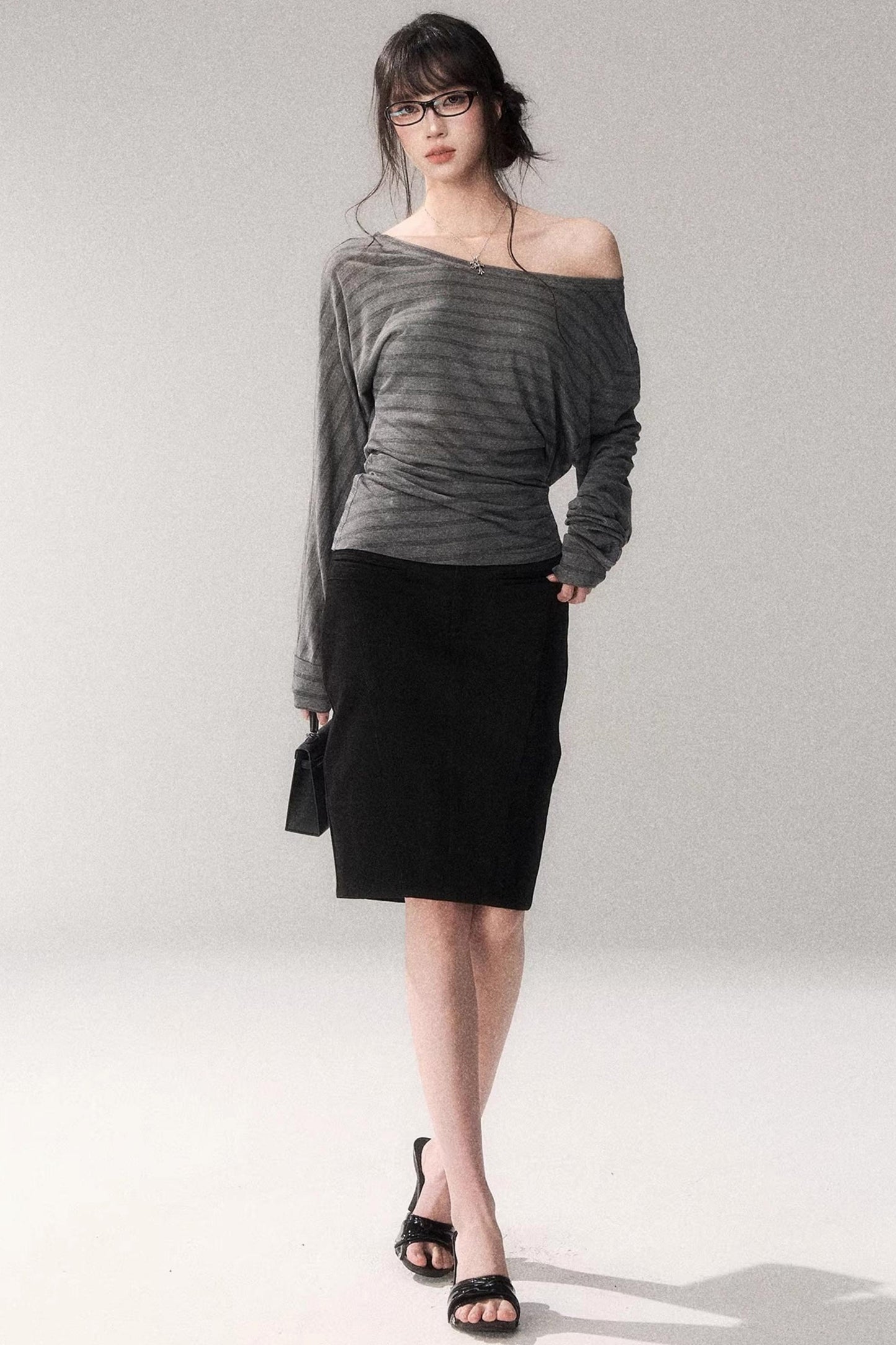 Striped Tencel Off-shoulder Top