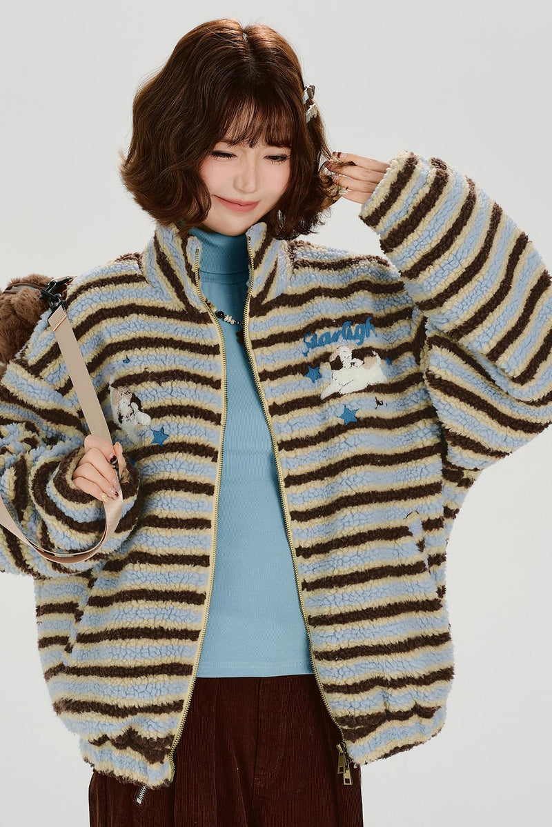 High Neck Border Zip Jacket