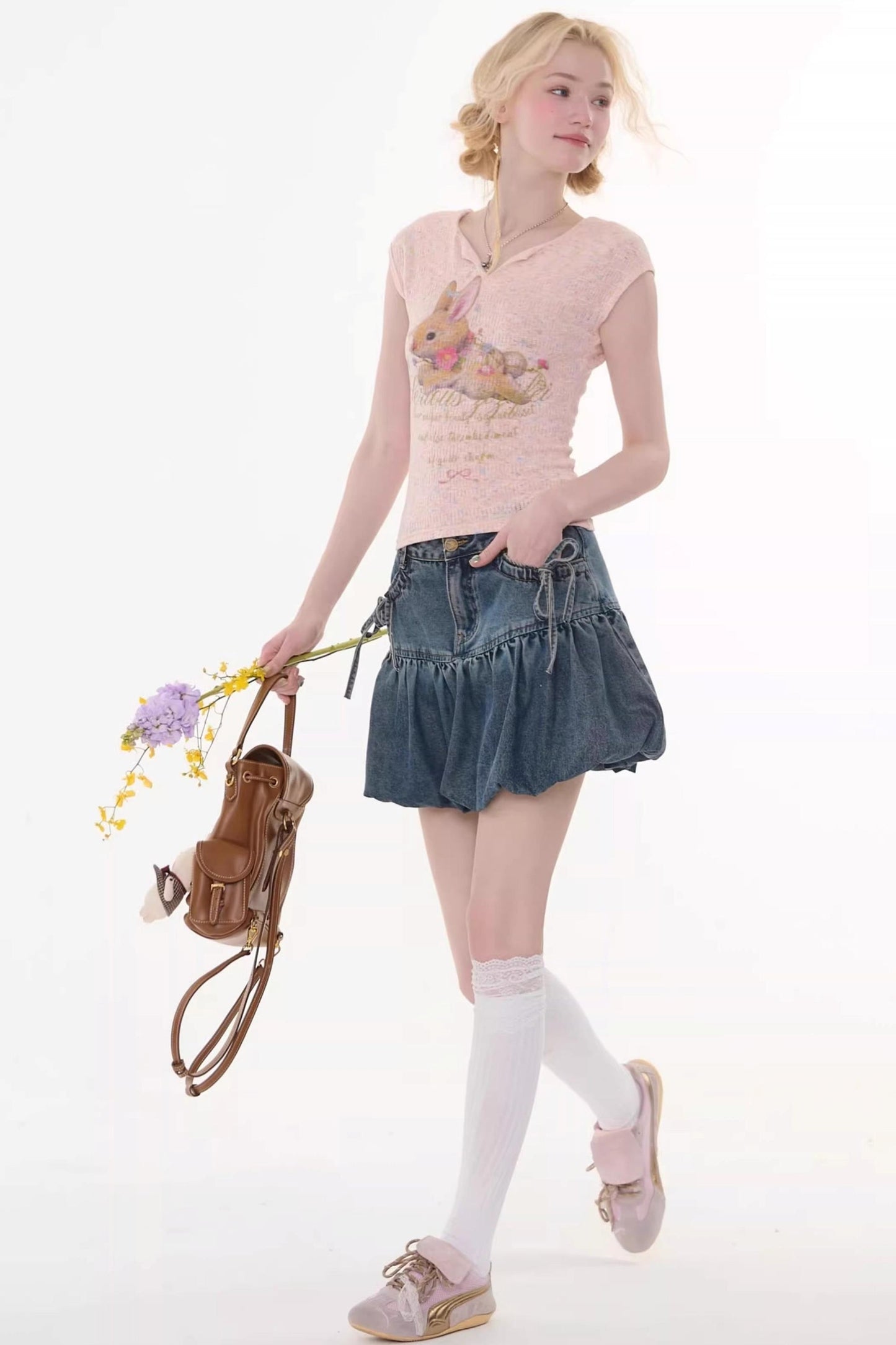 Pink Rabbit Print Slim Top