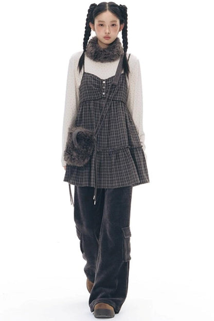 Checked Doll Shirring Slip Dress